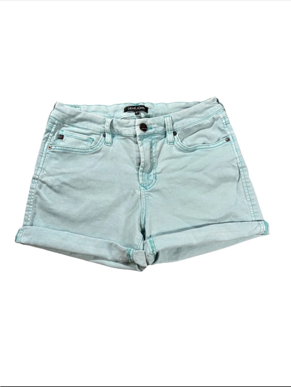 Dear John Tiffany Blue Teal  Denim Roll-Cuff Women's Shorts